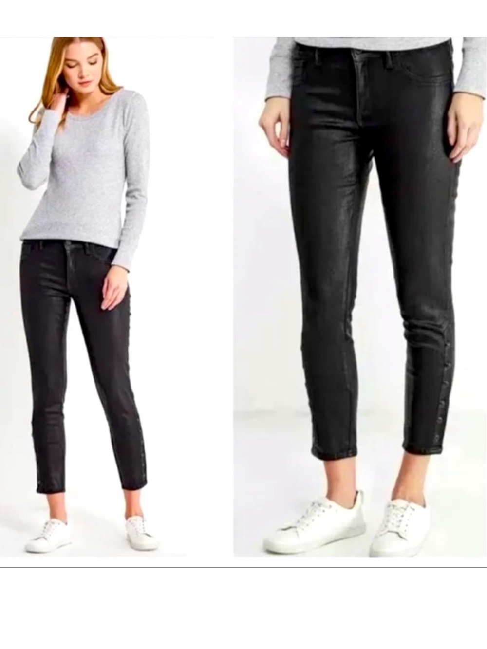 GAP 1969 Inner Cozy Legging in Black Orbit Coated Side Snap Stretch Jeans